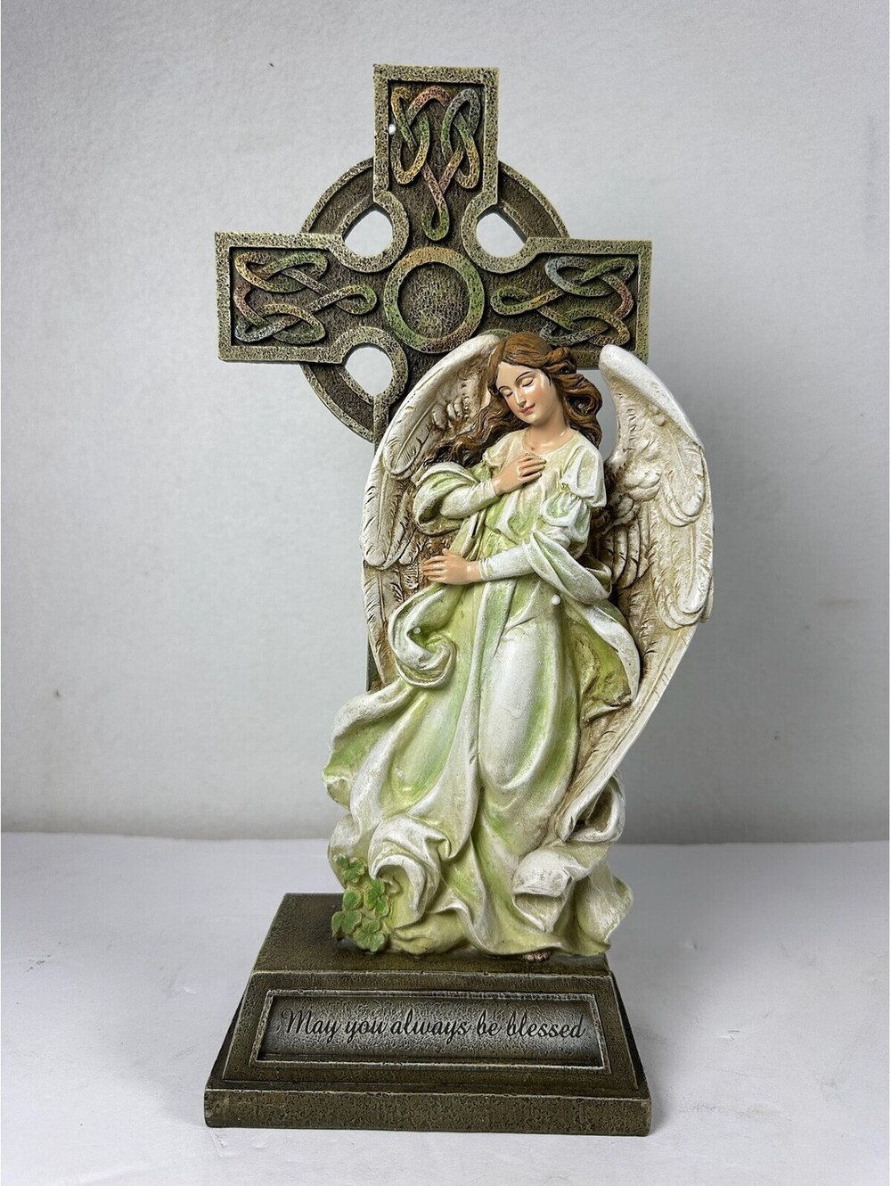 Angel Figurine with Celtic Cross May You Always Be Blessed Religious Decor D-16